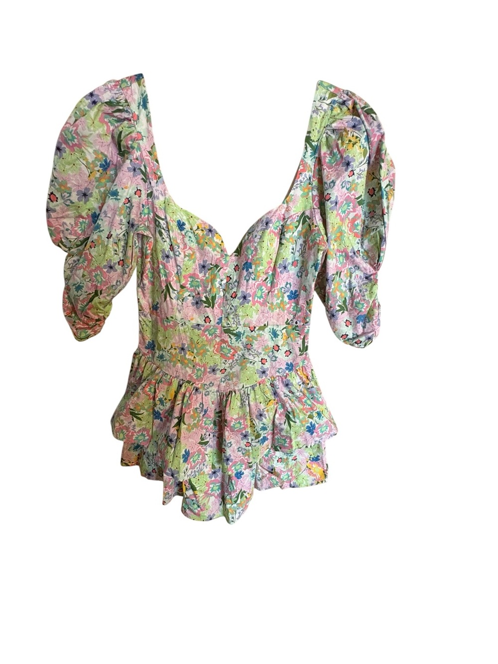 For Love & Lemons Jardine Mini Dress Floral Puff Sleeve Cottagecore M